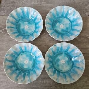 Pier 1 One Imports Marble Wave Turquoise Melamine Coastal Beach Lake 4 Bowl Set